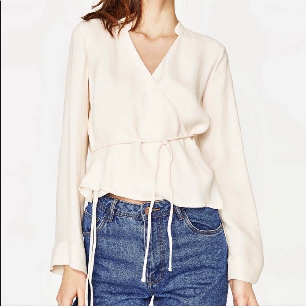 Zara Trafaluc Ivory Crepe Wrap Top Size S